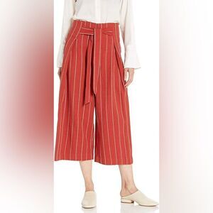 J.O.A. High Waisted Wide Leg Crop Pant with Tie Red Stripe Size Medium NWT